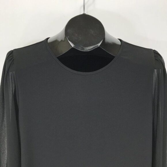 Calvin Klein Sheer Sleeve Blouse Women's Size Medium Black Stretch Career Party - Picture 3 of 12